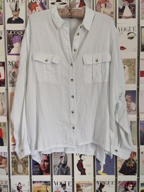 TOPSHOP Pale Blue Cotton Oversized Button-Down Shirt – XL